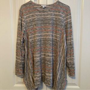 Purejill Tunic Top XL Soft Shark Bite Marled Gray Pink Orange Striped